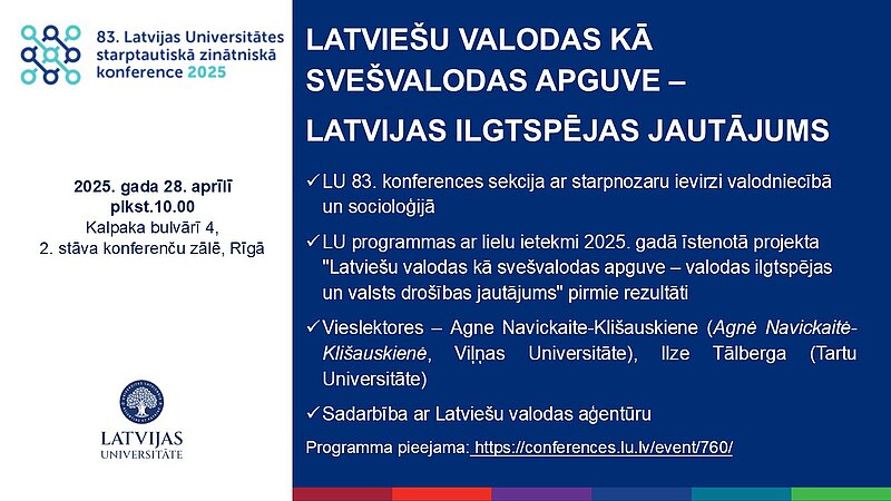 LU 83. konferences sekcija "Latviešu valodas kā svešvalodas apguve – Latvijas ilgtspējas jautājums"