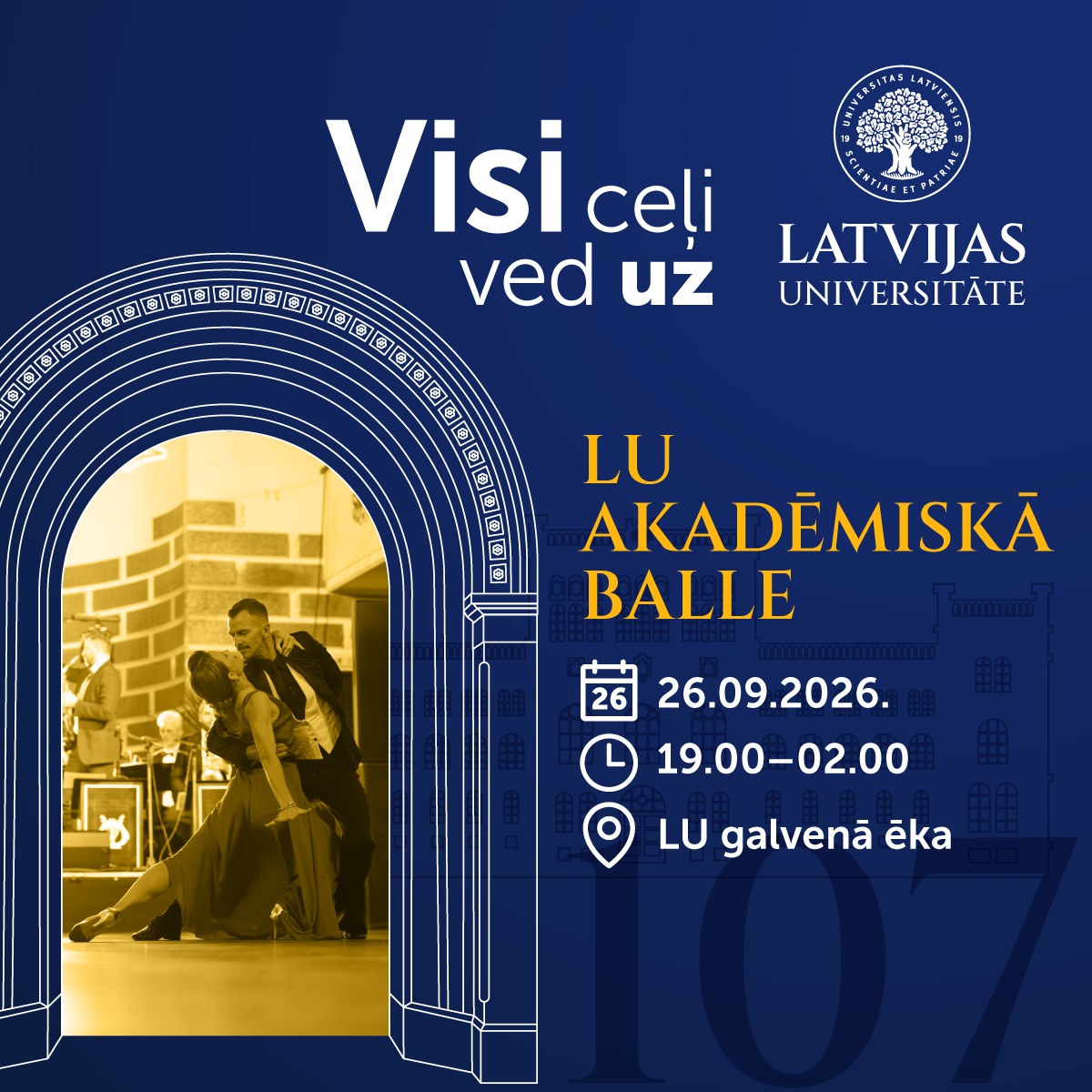 Latvijas Universitātes 107. gadadienas svētku nedēļas pasākumu programma no 23. līdz 26. septembrim.