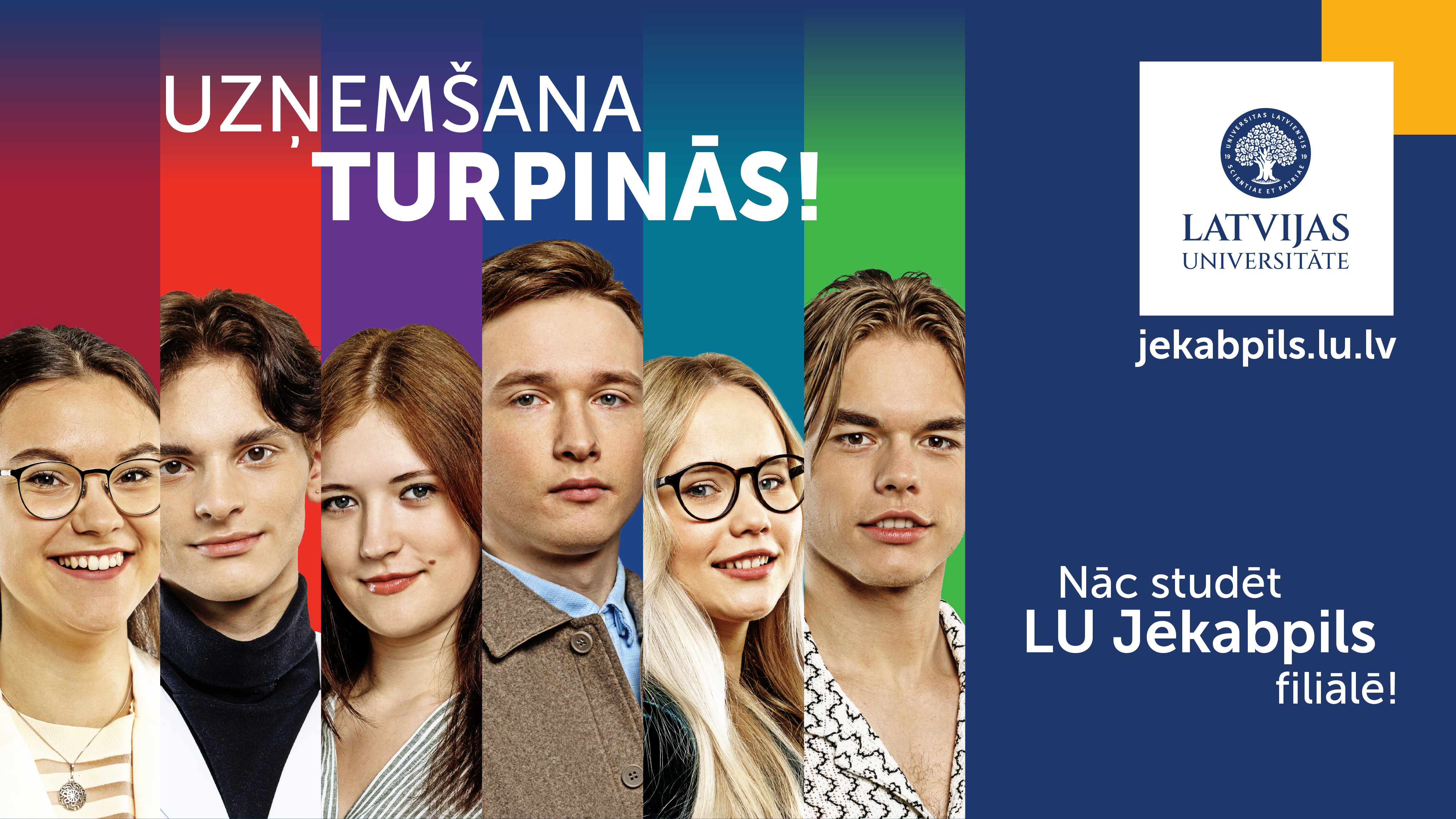 Vizuālis ar LU fakultāšu studentu attēliem - no katras fakultātes viens students.