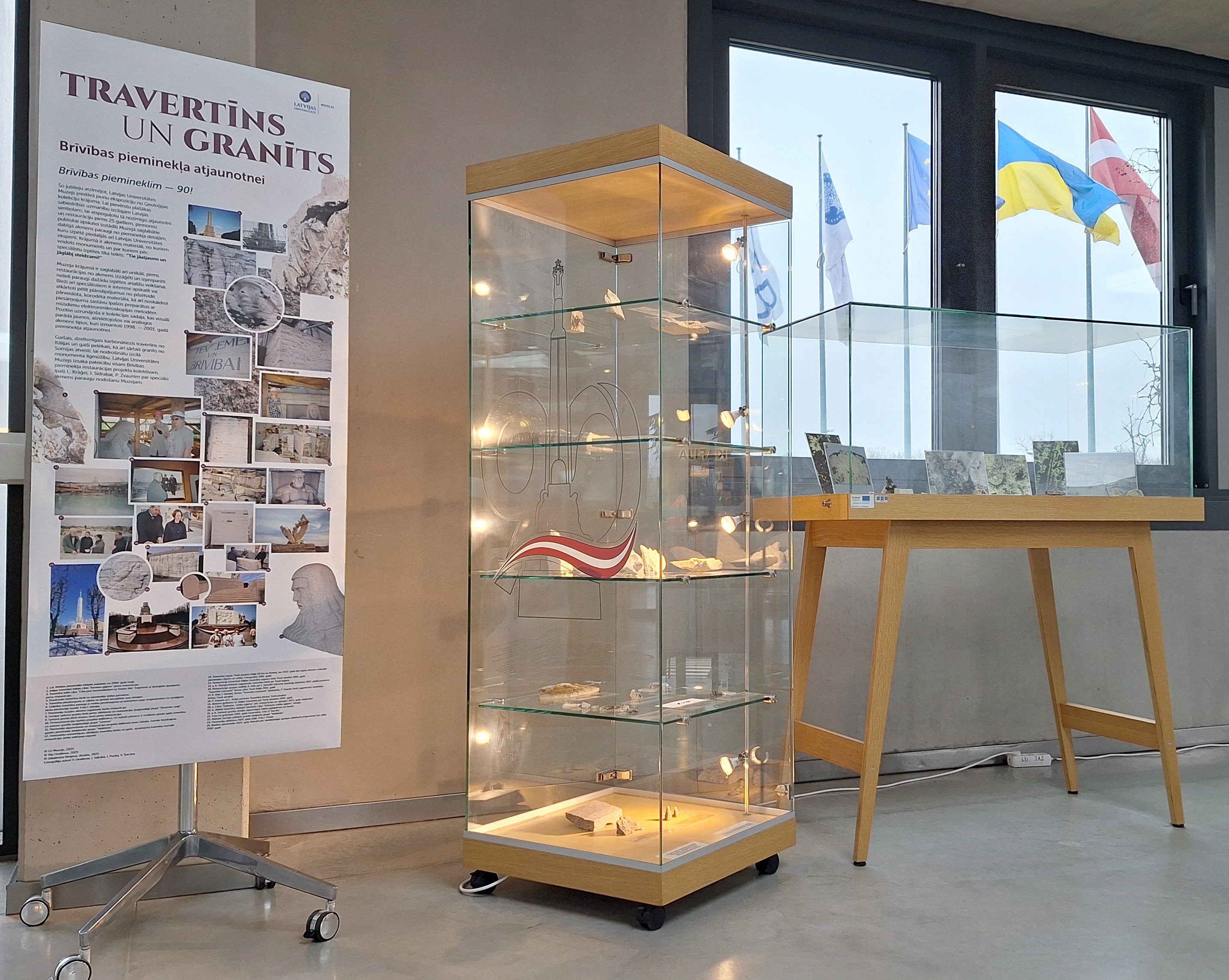 LU Muzeja izveidotā izstāde ‘’Travertīns un granīts Brīvības pieminekļa atjaunotnei’’ LU Akadēmiskajā centrā.  