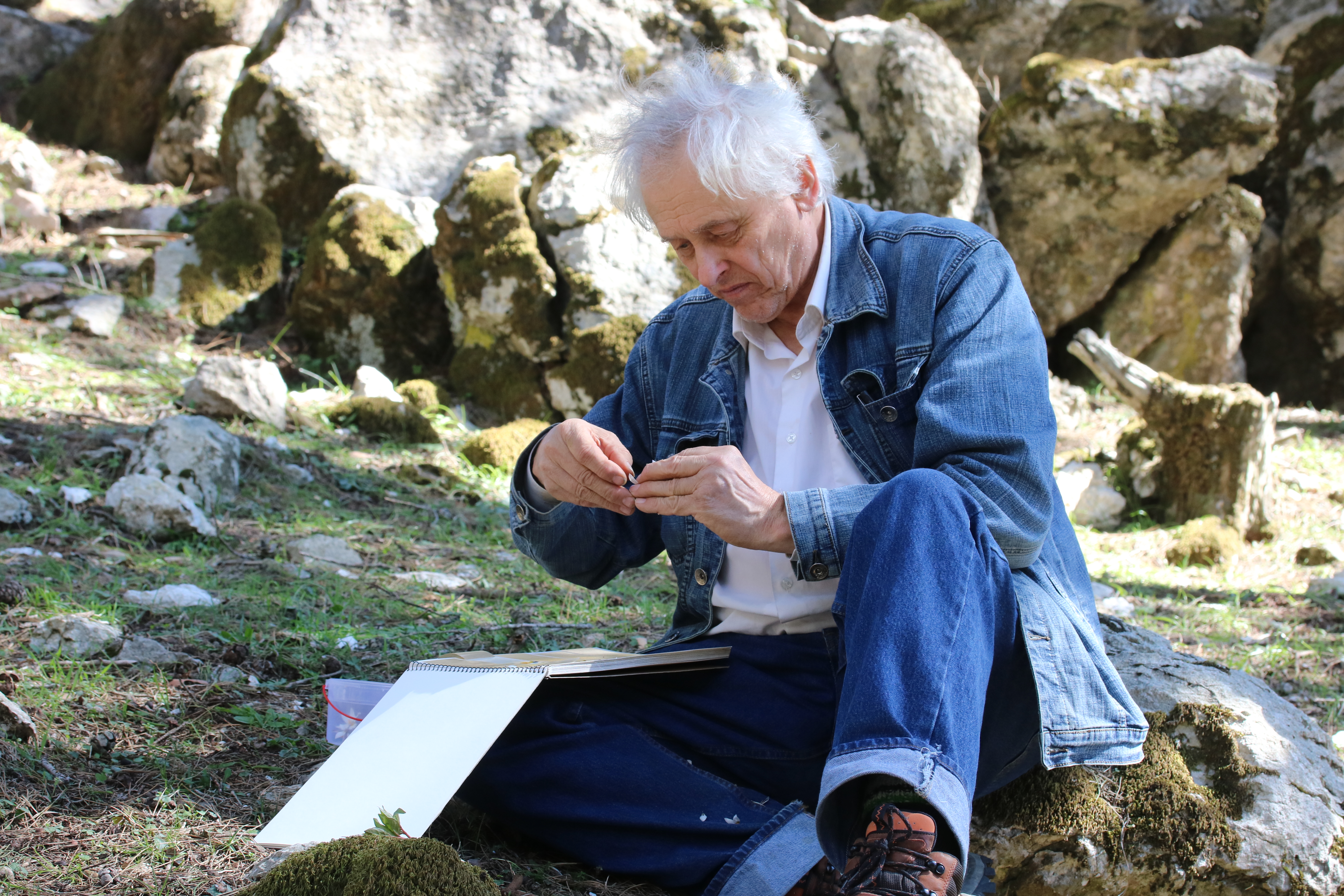 Jānis Rukšāns gatavo Crocus rhodensis Rukšāns herbāriju Rodas salā 2017. gadā. Foto: Jāņa Rukšāna personīgais arhīvs.