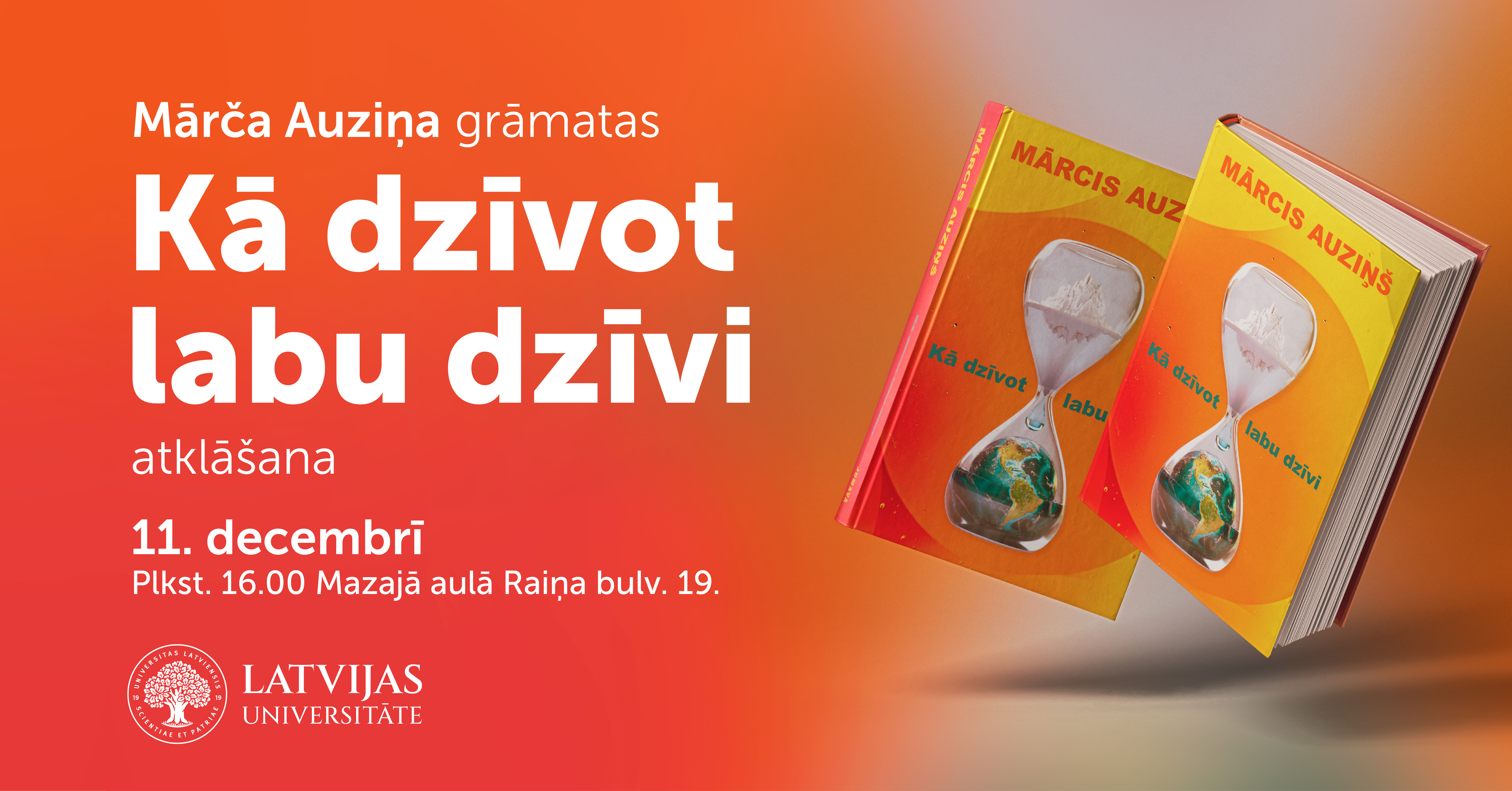 Mārča Auziņa jaunākās grāmatas atvēršanas svētku plakāts 