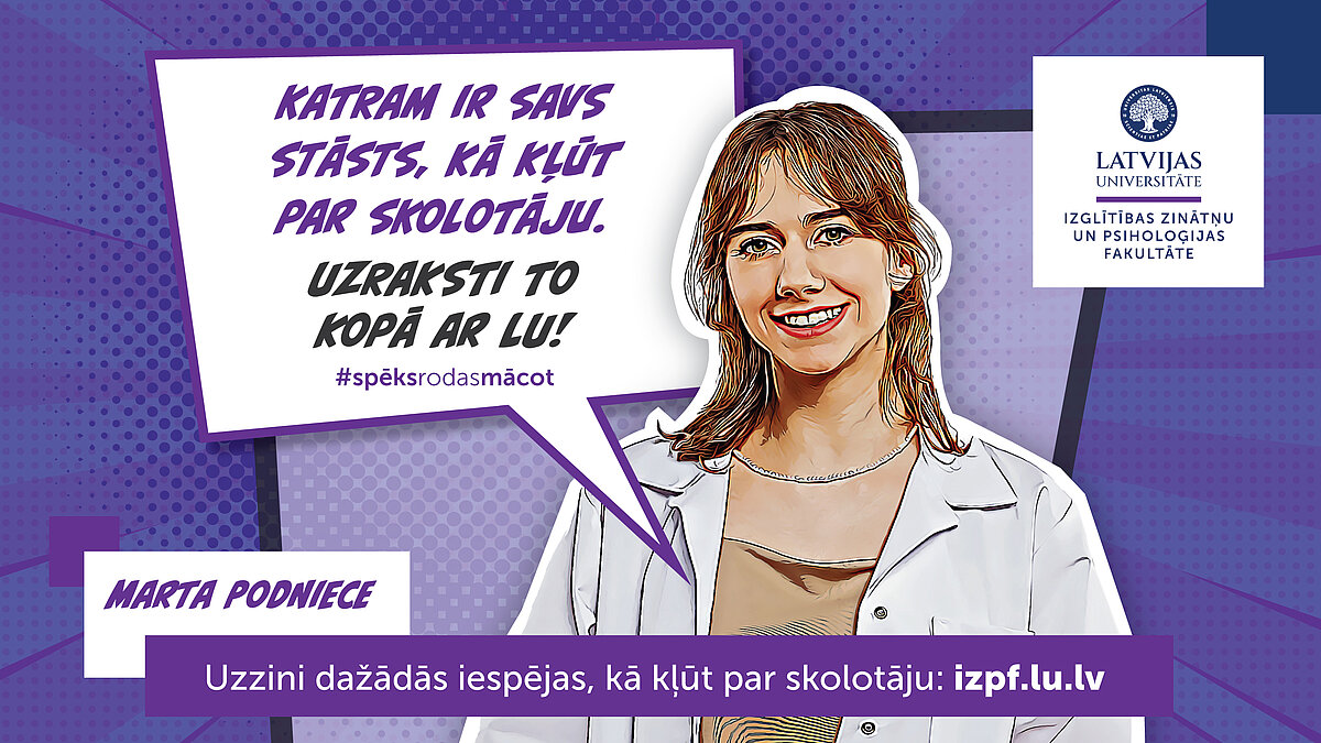 Smaidīga meitene aicina studēt pedagoģiju