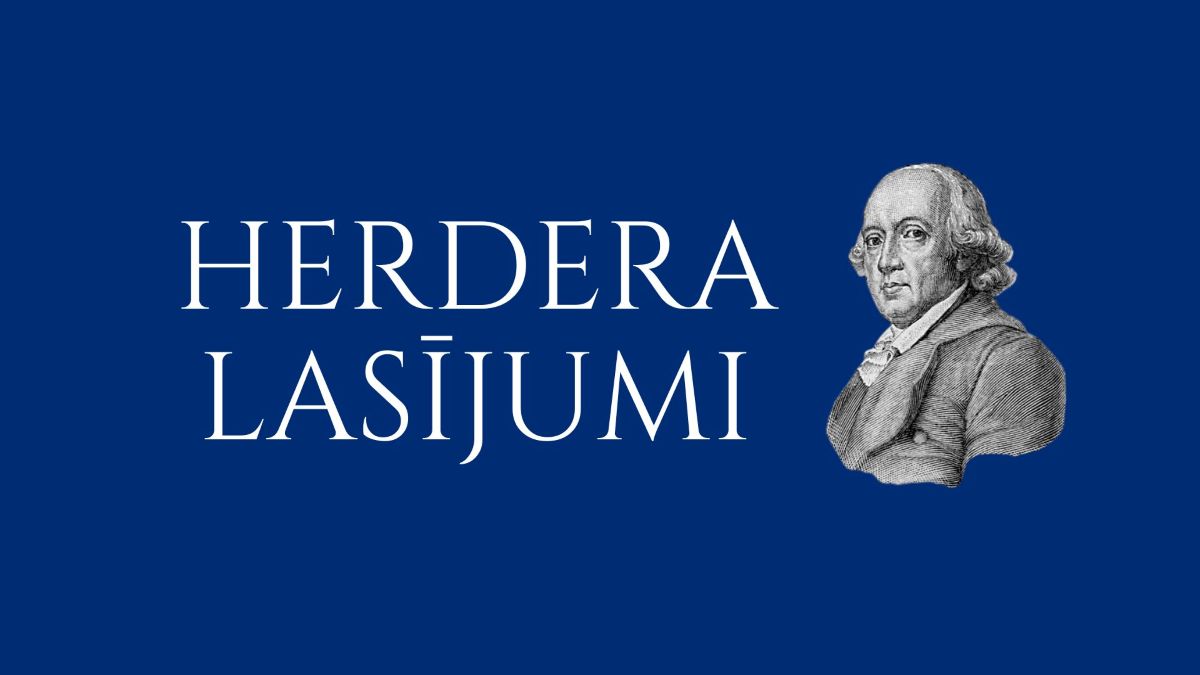 Zilā fonā attēlots uzraksts ‘Herdera lasījumi’ ar klasisku ilustrāciju no Johana Gotfrīda Herdera portreta