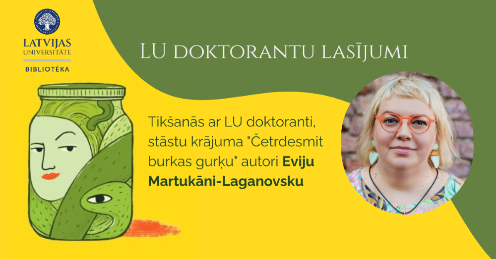 Kreisajā pusē ir stilizēta ilustrācija ar gurķu burku un cilvēkveidīgām sejām tajā, bet labajā pusē — apaļš foto rāmis ar personas portretu.