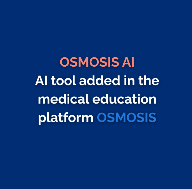 Announcement from the University of Latvia Library about an artificial intelligence tool added to the medical education platform Osmosis from Elsevier. Text reads: "Osmosis AI — AI tool added in the medical education platform Osmosis." The Osmosis and University of Latvia Library logos are displayed.